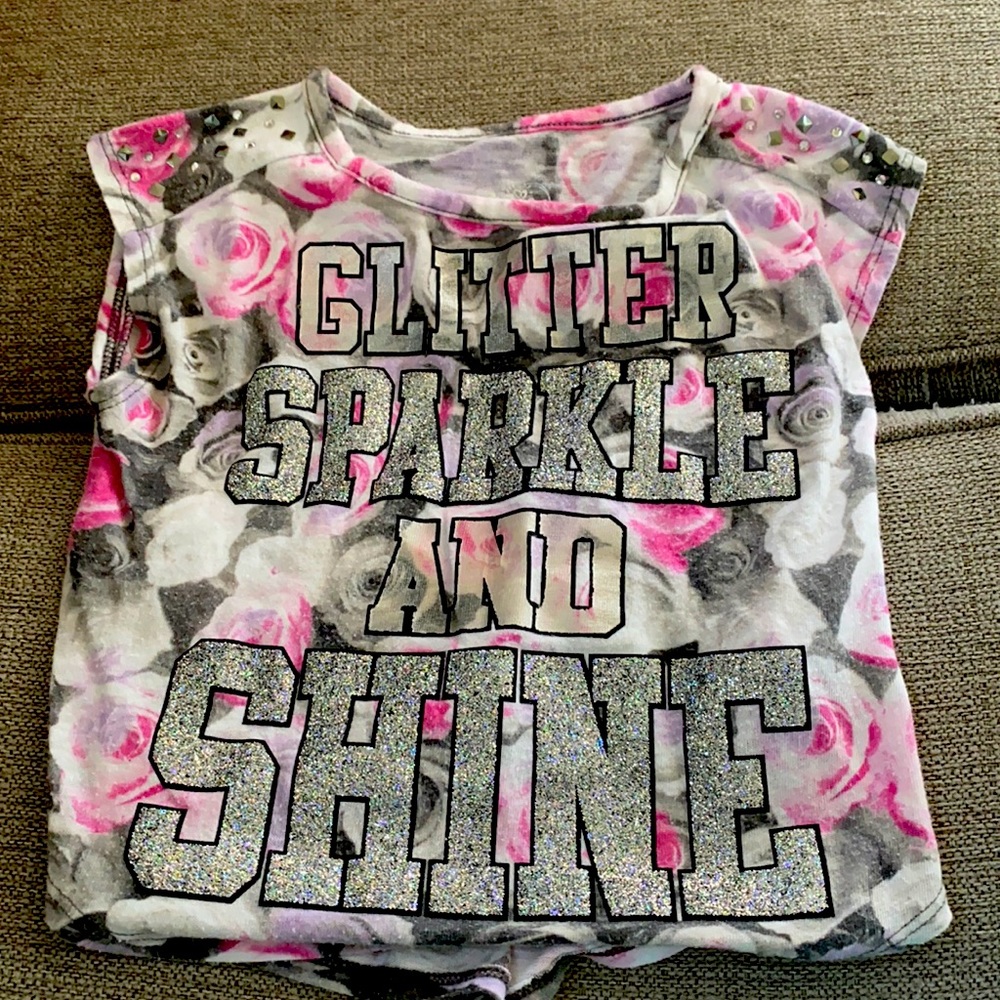 Glitter and flowers girls muscle tee shirt